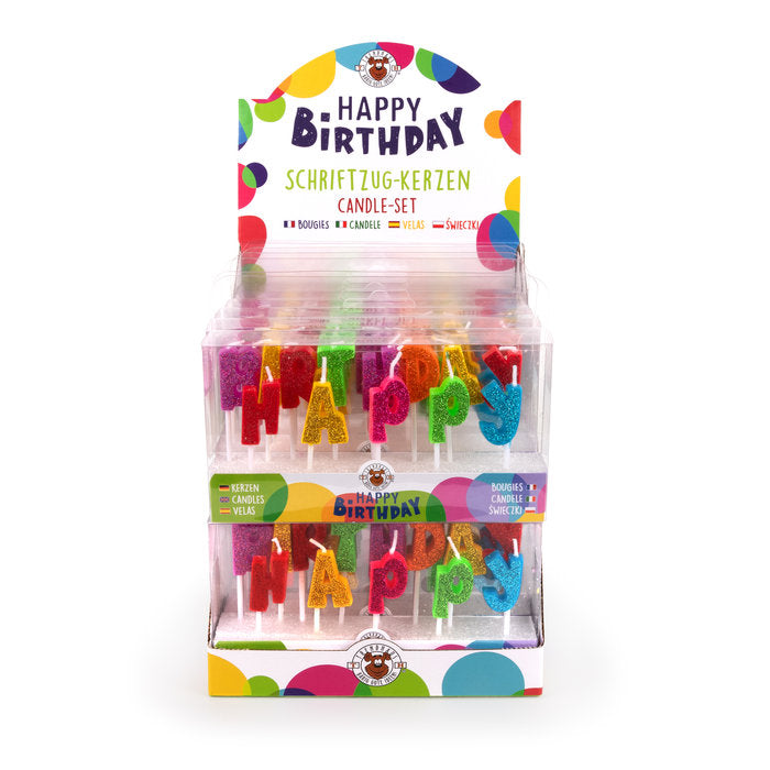 VELAS CON PURPURINA Y LETRAS FELIZ CUMPLEAÑOS | TRENDHAUS | ENVASE 12 UDS. UNIDAD | 4032722055149