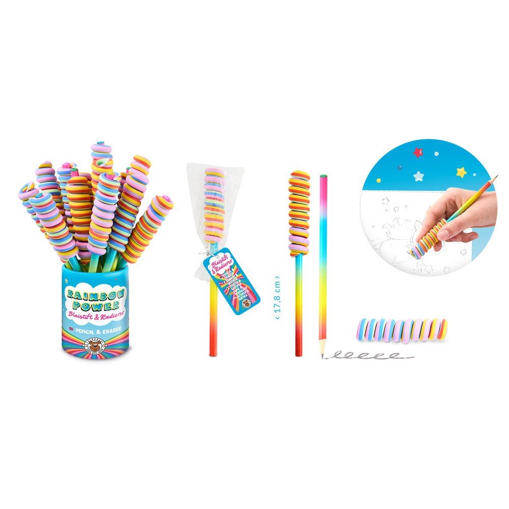 Expositor 16 lápices y gomas de borrar Lollipop Trendhaus