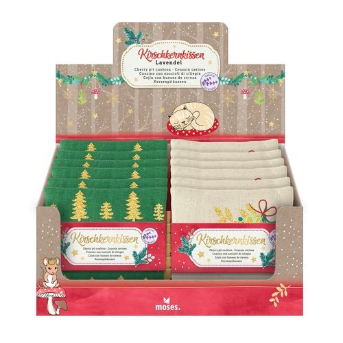 EXPOSITOR 12 MINI COJINES CON HUESOS DE CEREZA NAVIDAD | MOSES | ENVASE 12 UDS. UNIDAD | 4033477167767 Imagen principal del producto