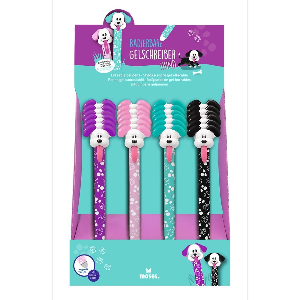 Expositor 24 Bolígrafos de Gel Borrables Perritos Surtidos MOSES