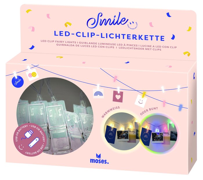GUIRNALDA PINZAS PARA FOTOS LED SMILE | MOSES | 1 UNIDAD | 4033477803733 Imagen principal del producto