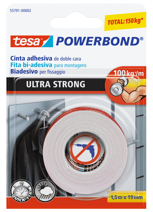 CINTA ADHESIVA DOBLE CARA 1,5X19MM POWERBOND | 1 UNIDADES | (TESA TAPE, S,A,) Imagen principal del producto