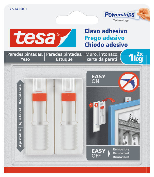 Pack de 2 Clavos Adhesivos Ajustables para Pared Tesa Tape