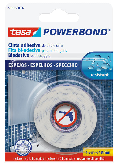 CINTA ADHESIVA TESA DOBLE CARA POWERBOND ESPEJOS 1,5M X 19MM | 1 UNIDADES | (TESA TAPE, S,A,) Imagen principal del producto