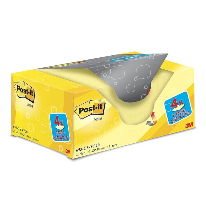 NOTA ADHESIVA POST-IT 38X51MM 20X100H AMARILLO CANARIO | 1 UNIDADES | (POST-IT) Imagen principal del producto