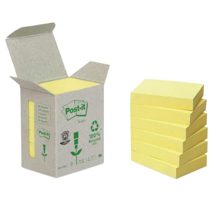 NOTA ADHESIVA POST-IT 38X51MM 6X100H RECICLADA AMARILLA | 1 UNIDADES | (POST-IT) Imagen principal del producto