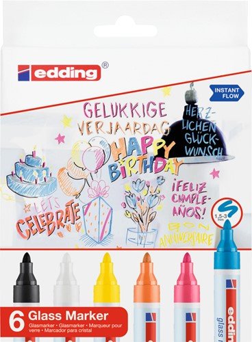 Marcador Edding 95 Para Vidrio 6 Colores Basicos | Edding | Pack 1 Unidades