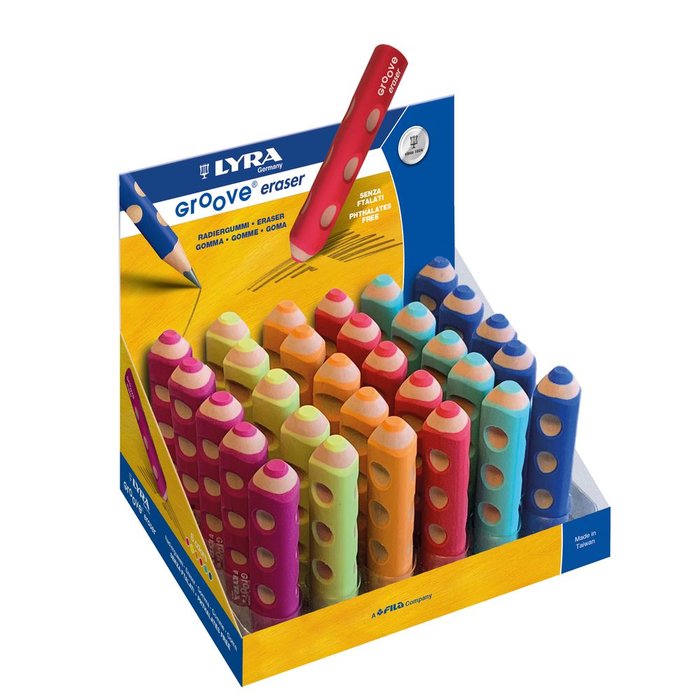 EXPOSITOR 30 GOMA LYRA GROOVE TRIANGULAR COLORES VIVOS | 30 UNIDADES | (LYRA)