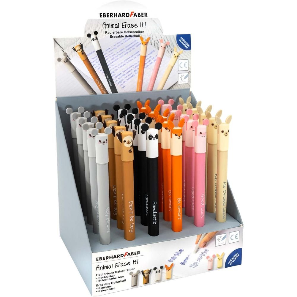 Exp 36 Bolígrafos roller gel borrables animales Faber-Castell pack 36