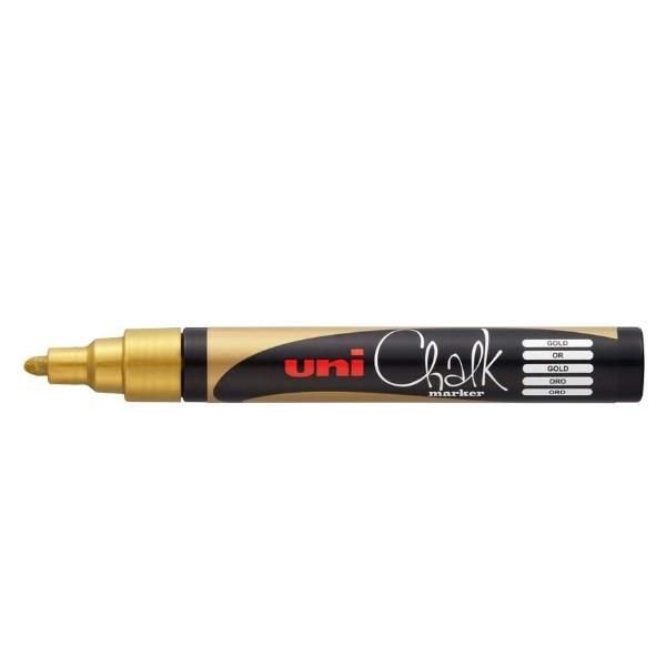 Marcador Uni Chalk Tiza Liquida 1,8-2,5 Mm Pwe-5M Oro | Uni-Ball | Pack 6 Unidades Imagen principal del producto