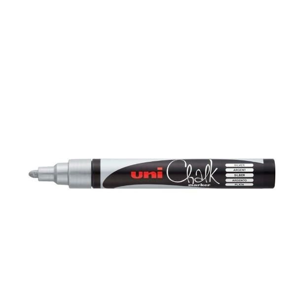 Marcador Uni Chalk Tiza Liquida 1,8-2,5 Mm Pwe-5M Plata | Uni-Ball | Pack 6 Unidades