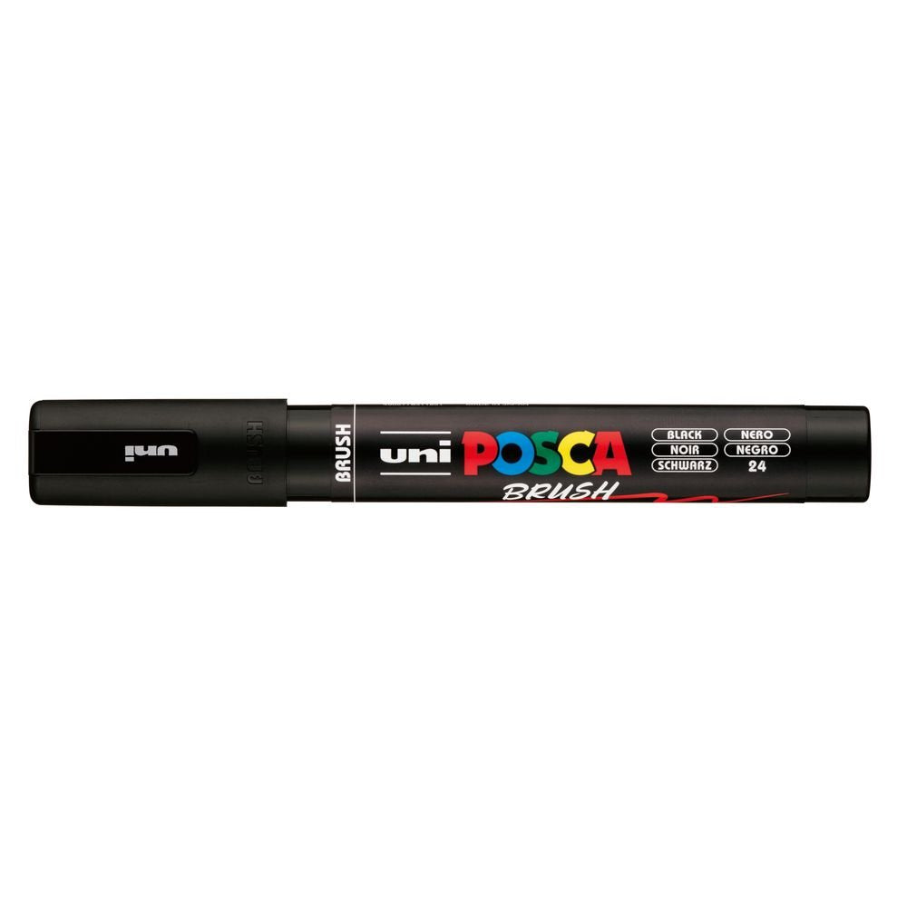 Rotulador Uni Posca Pc-5Br Brush Negro | Posca | Pack 6 Unidades