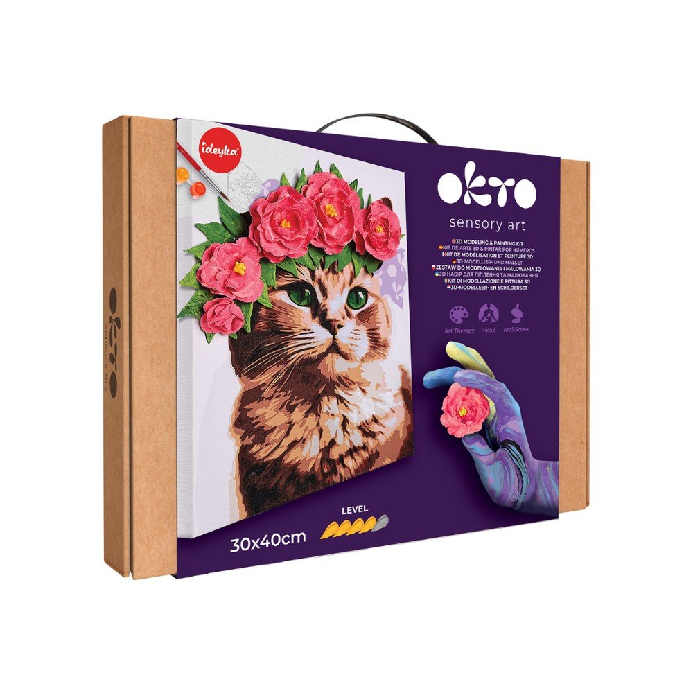 Kit 3D Pintar por Números Gato con Flores OKYO