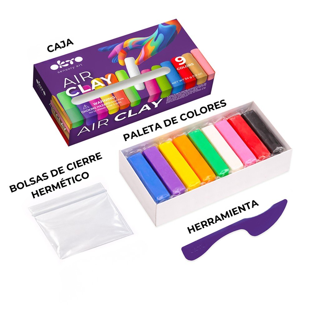 Set Creativo Air Clay 9 colores OKYO