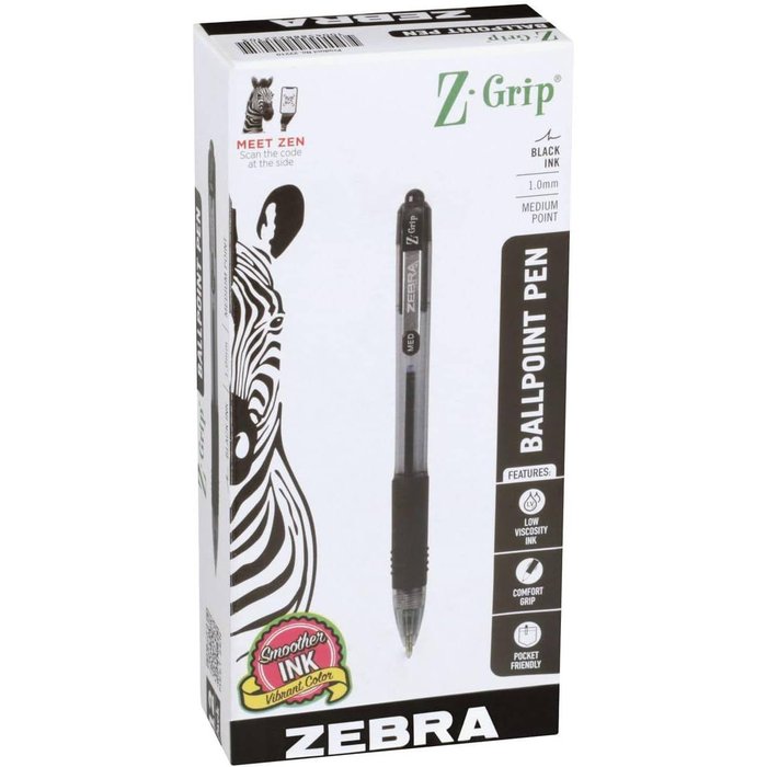 BOLIGRAFO ZEBRA Z-GRIP 1,0 NEGRO | 12 UNIDADES | (ZEBRA PEN) Imagen principal del producto
