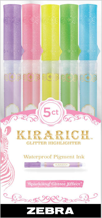 Rotulador Zebra Kirarich Glitter 5 Colores Surtidos | Zebra Pen | Pack 1 Unidades Imagen principal del producto