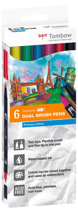 Rotulador Tombow Dual Brush Set 6 Colores Primarios Caja Ca | Tombow | Pack 1 Unidades