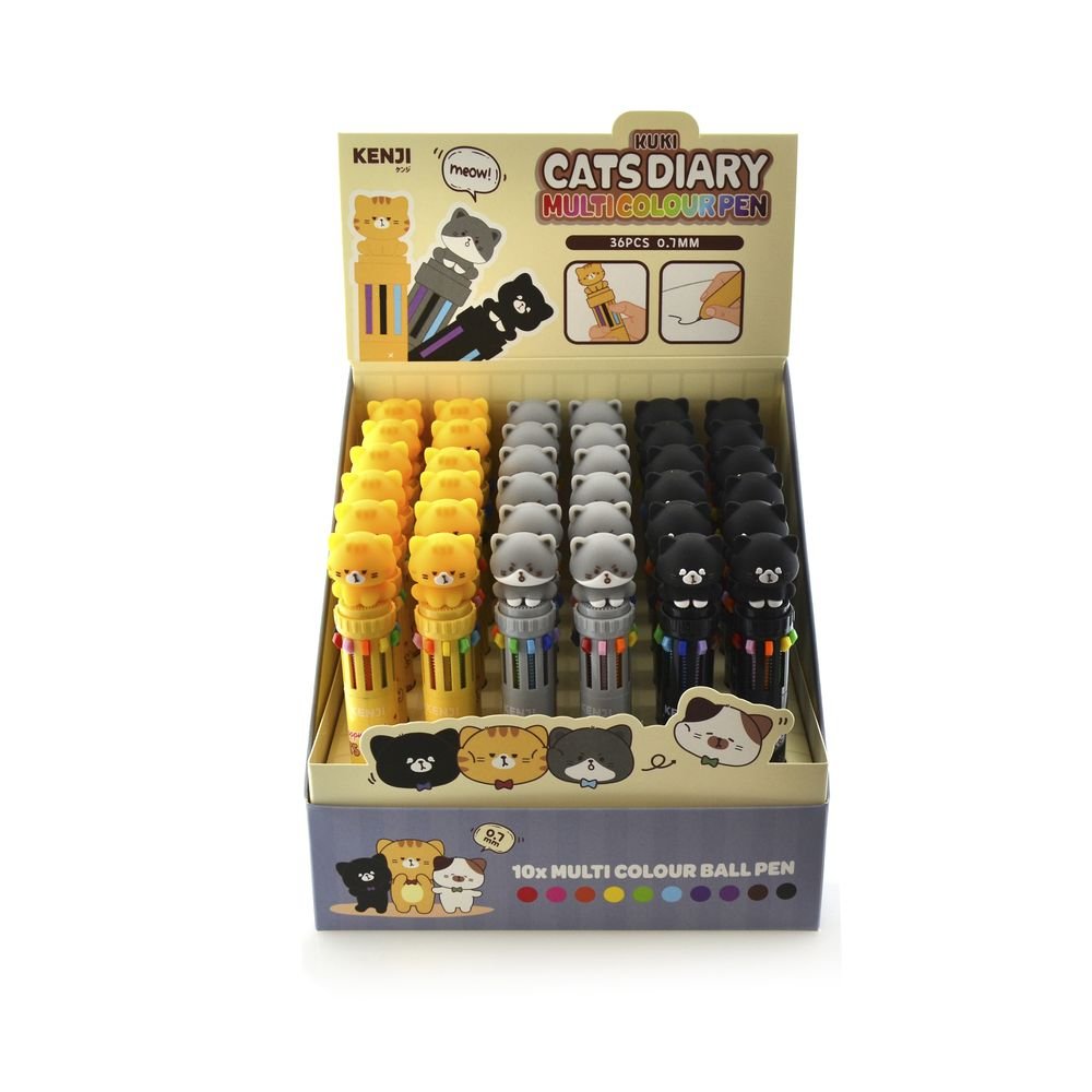 Bolígrafo Kuki Cats 10 colores 0,7mm - Pack 36 uds
