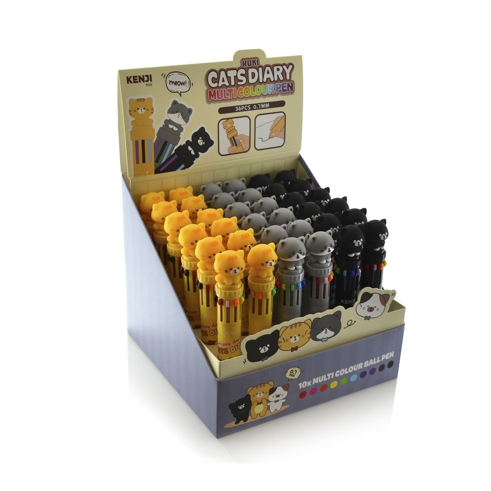 Bolígrafo Kuki Cats 10 colores 0,7mm - Pack 36 uds