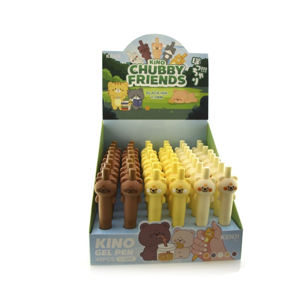 Expositor 48 Bolígrafos Chubby Bear Friends Tinta Gel Negra Fraga Kawaii