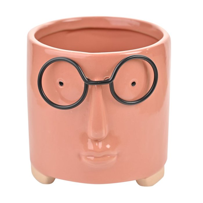 Macetero cerámica cara con gafas marrón Widdop
