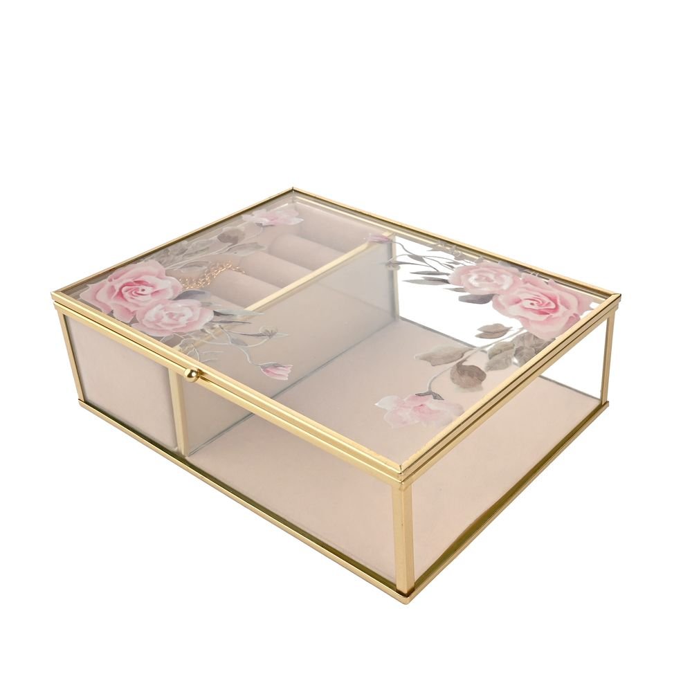 Joyero clásico cristal con diseño floral Sophia grande WIDDOP