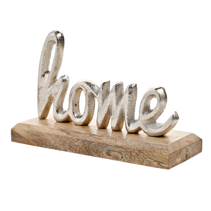 Letrero Hogar Widdop base madera plateado