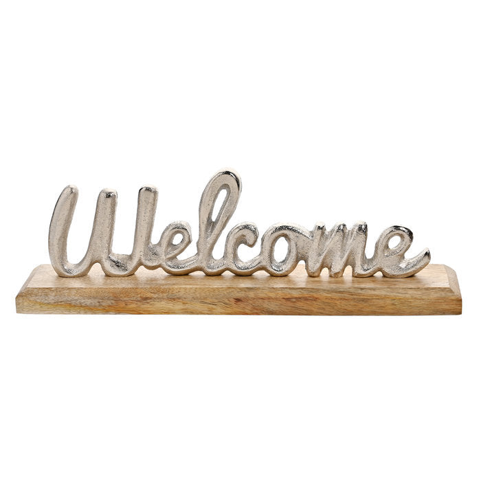 Letrero Welcome de metal y madera Widdop