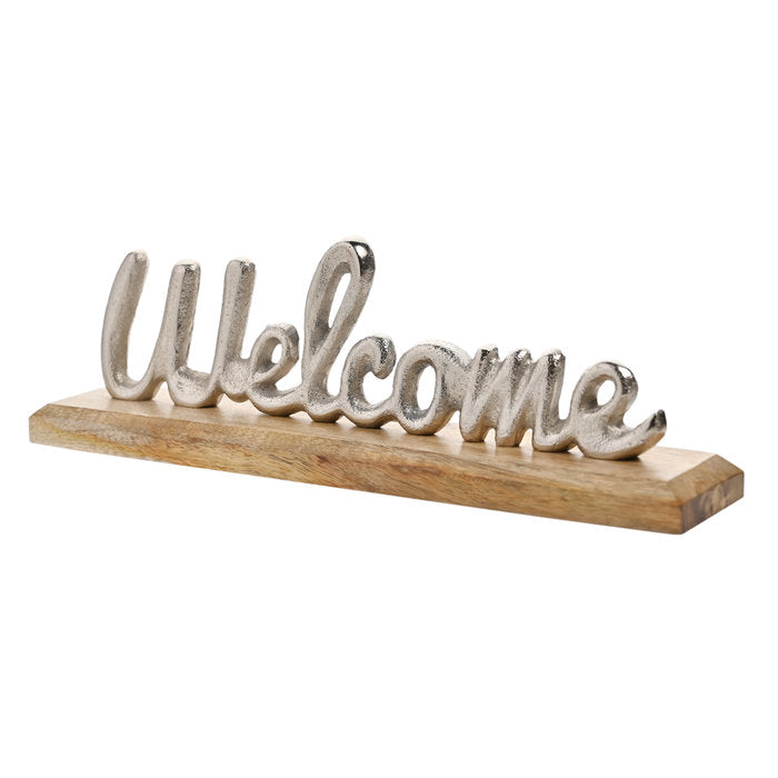 Letrero Welcome de metal y madera Widdop