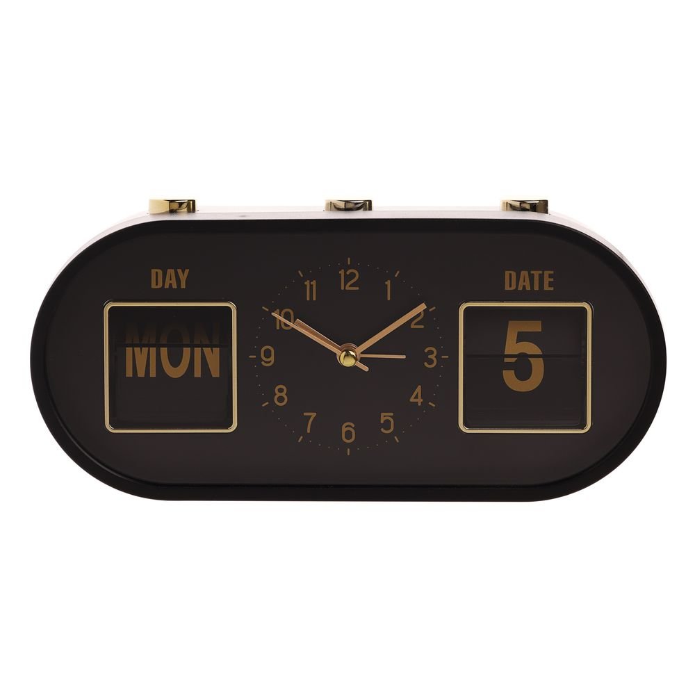 Reloj despertador con calendario Widdop negro y dorado