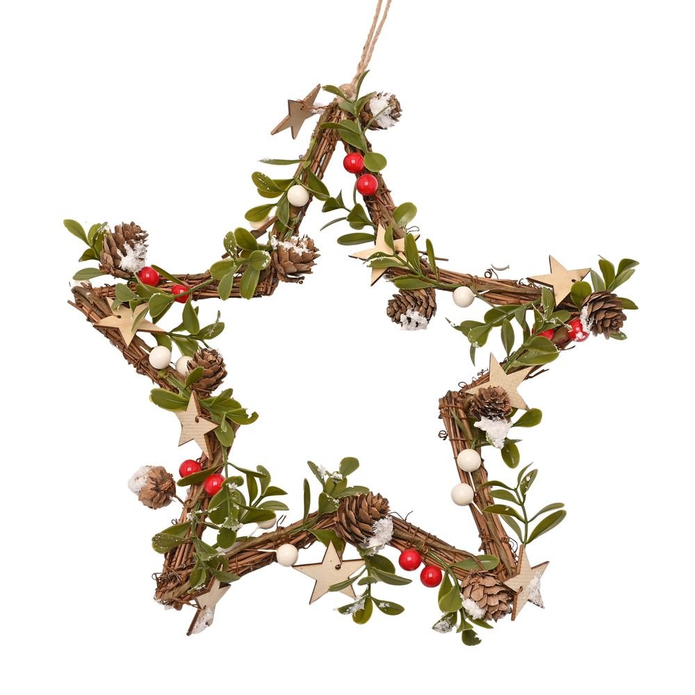 Guirnalda estrella con hojas artificial y bayas Widdop Navidad Imagen principal del producto