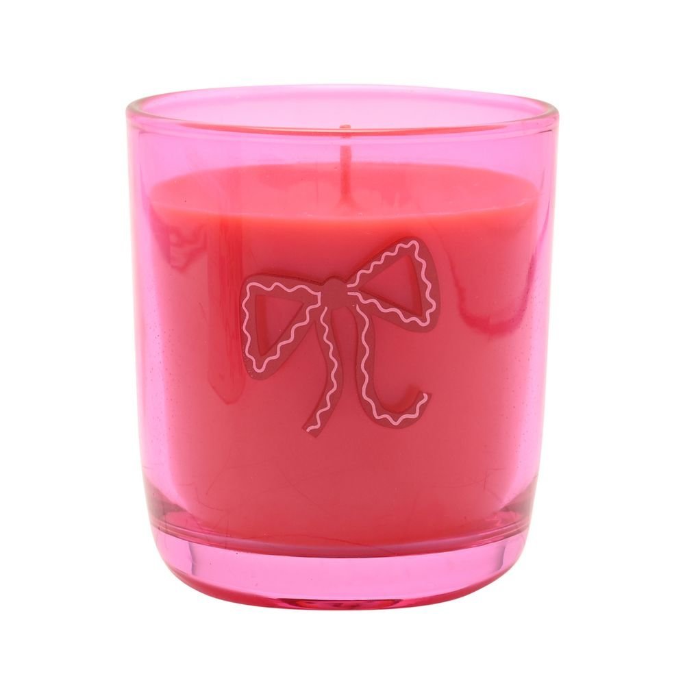 Vela aromática con lazo en vaso de vidrio rosa WIDDOP Imagen principal del producto