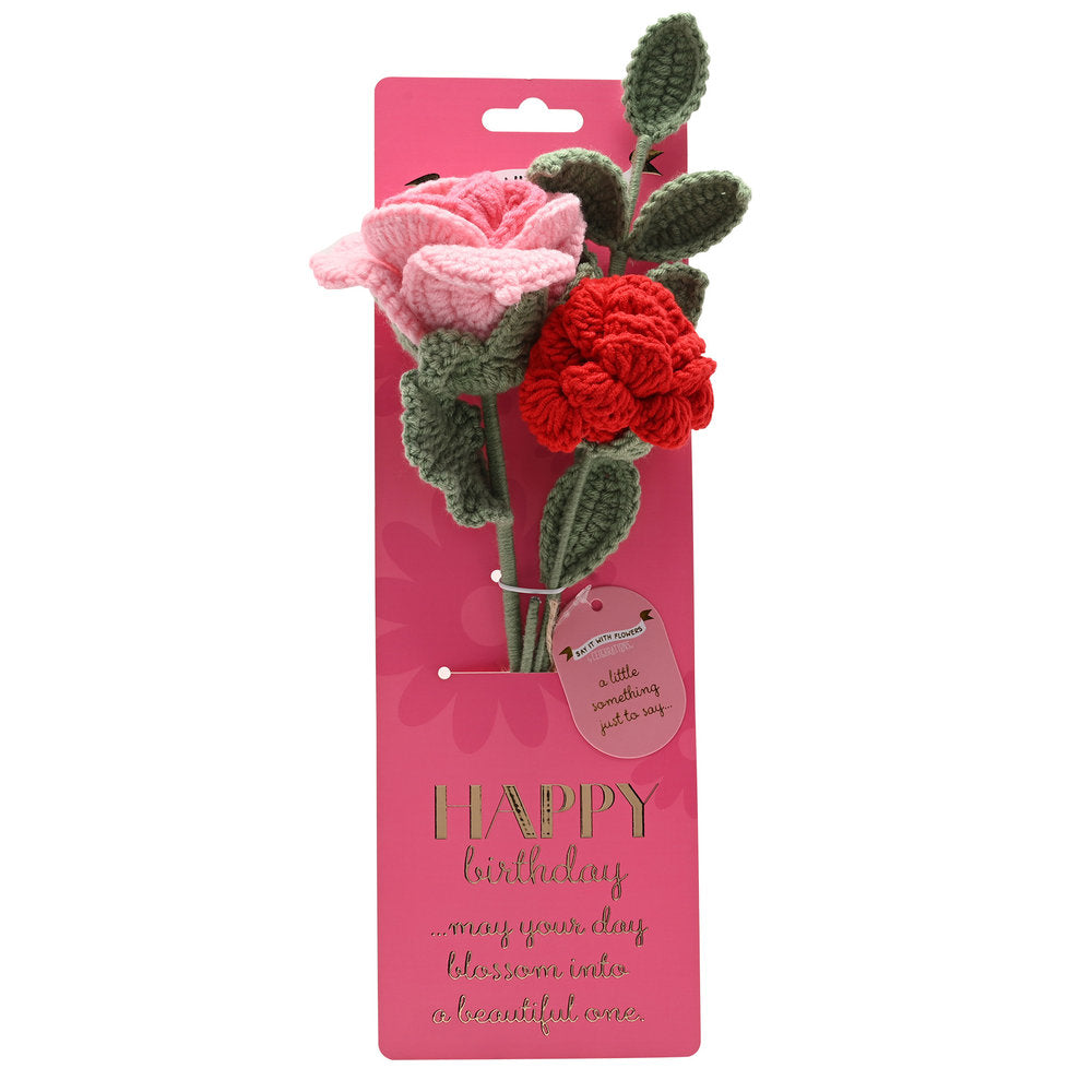 Flor Crochet Rosa Feliz Cumpleaños Marca WIDDOP Imagen principal del producto