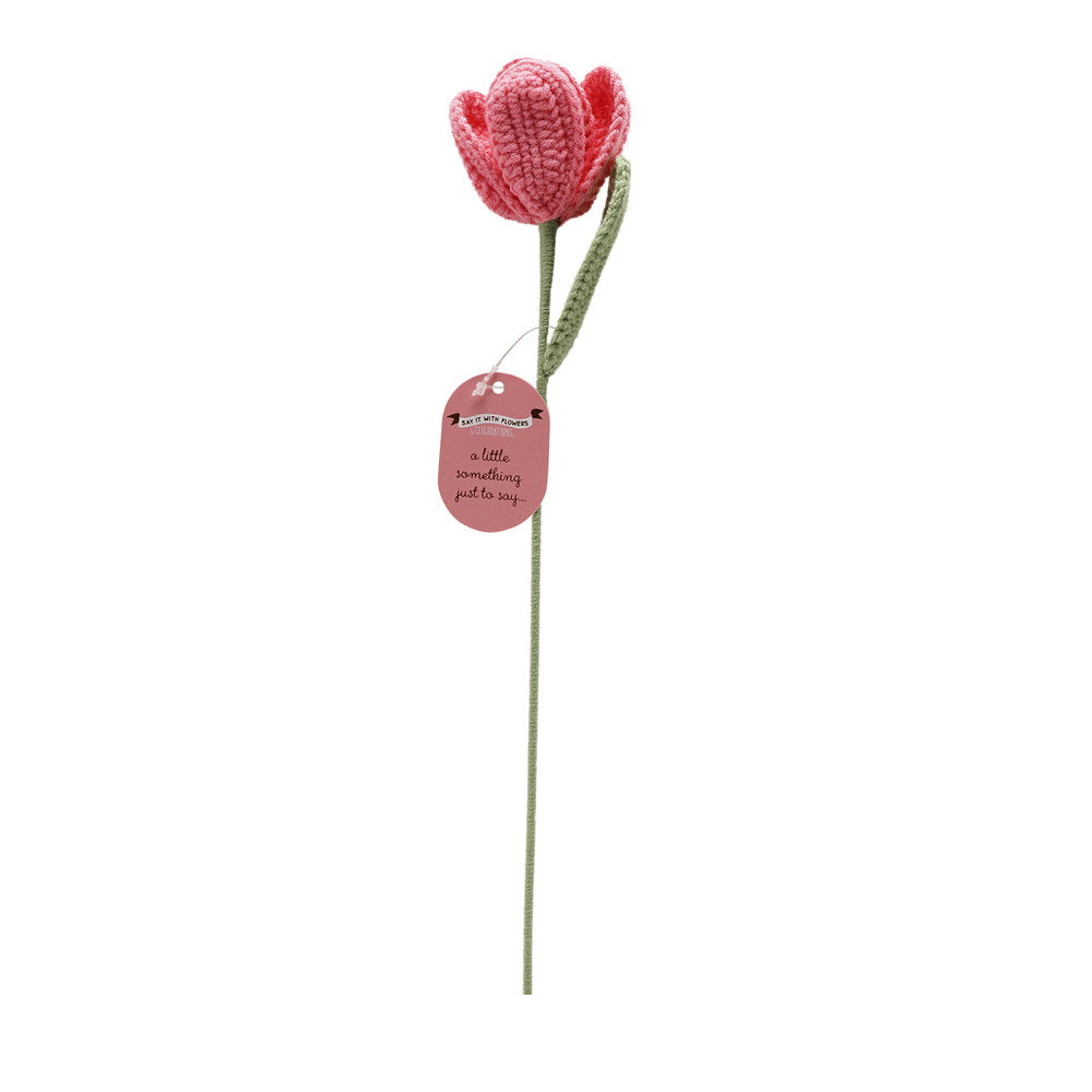 Flor Crochet Tulipán Rosa 35cm, pack de 12 - WIDDOP