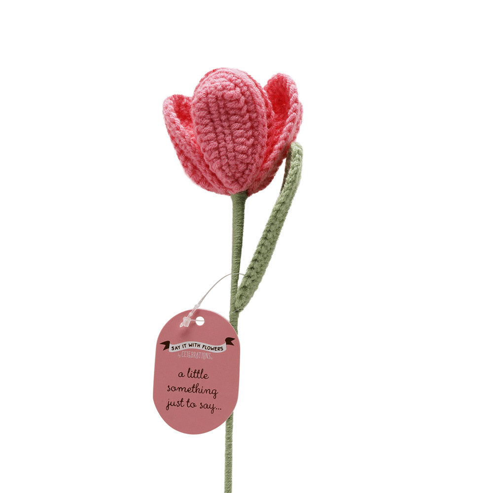 Flor Crochet Tulipán Rosa 35cm, pack de 12 - WIDDOP