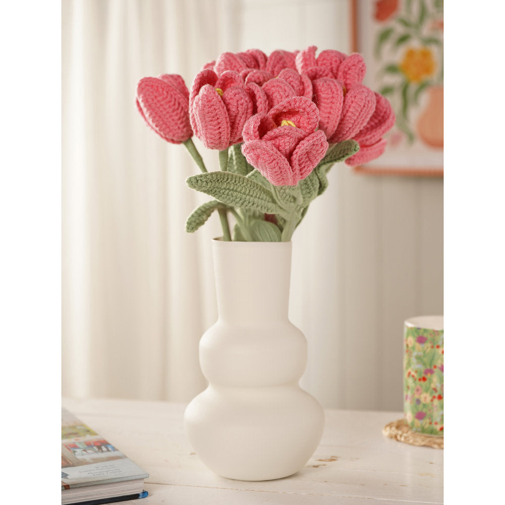 Flor Crochet Tulipán Rosa 35cm, pack de 12 - WIDDOP