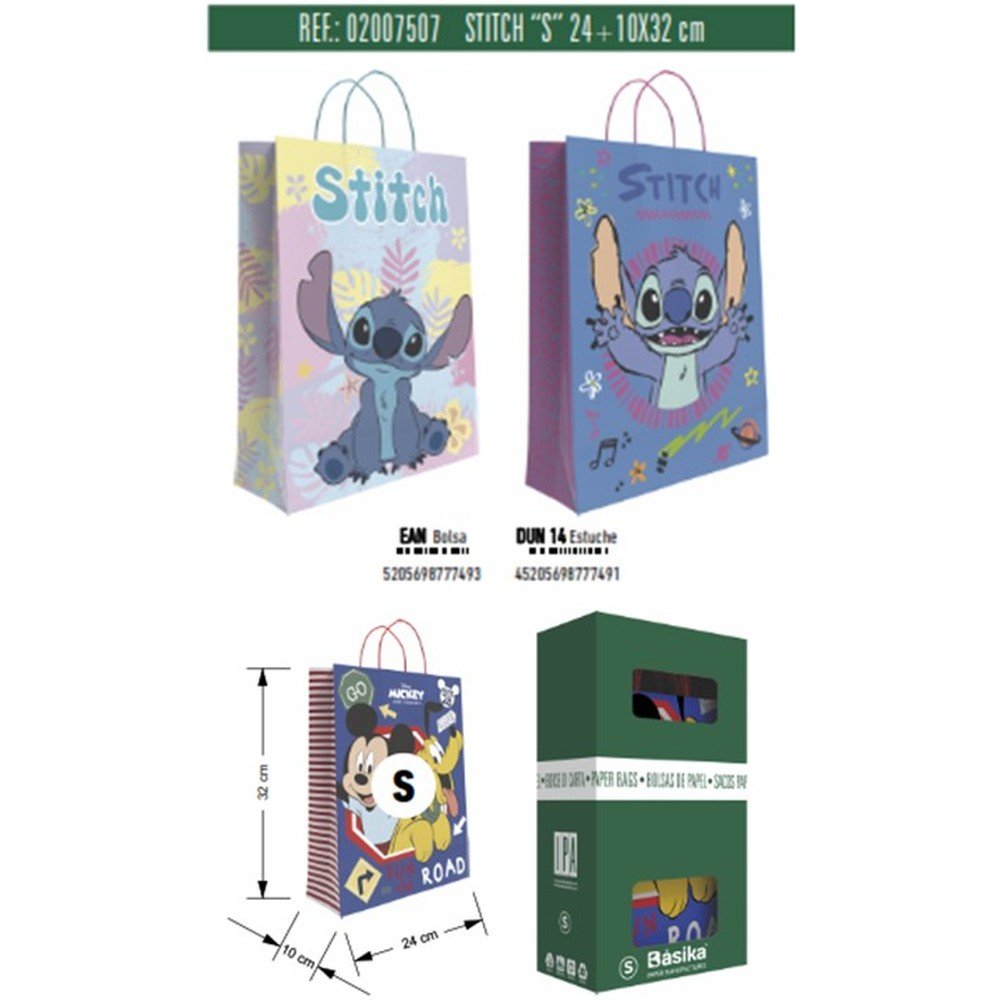 Bolsa papel kraft infantil Stitch 24x32 - Pack 48 uds