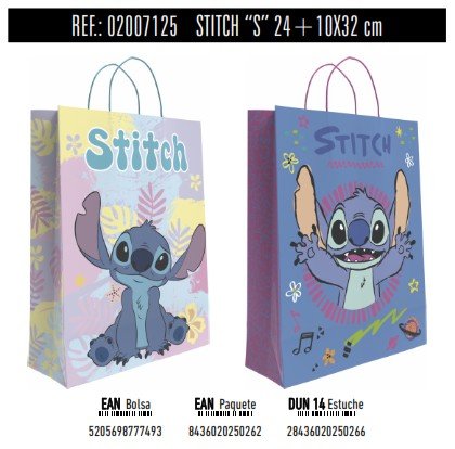 BOLSA REGALO PAPEL STITCH DISNEY ASA 14X32X40 RETORCIDA SUR | ANDINA | ENVASE 24 UDS. UNIDAD | 5205698777516