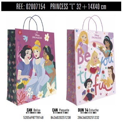 BOLSA REGALO PAPEL PRINCESAS DISNEY 14X32X40 ASA RETORCIDA | ANDINA | ENVASE 24 UDS. UNIDAD | 5205698778148