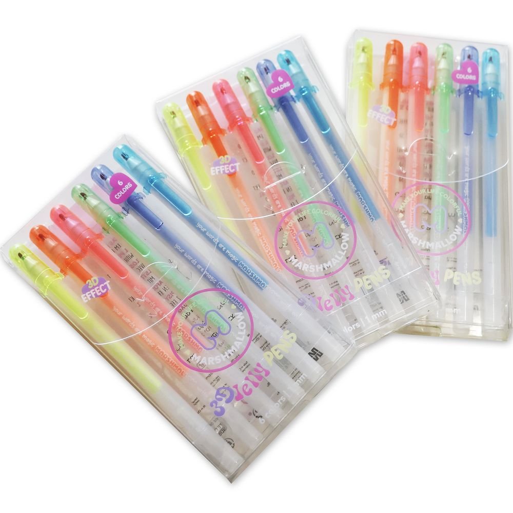Set 6 Bolígrafos Colores 3D Jelly Highlighters MARSHMALLOW