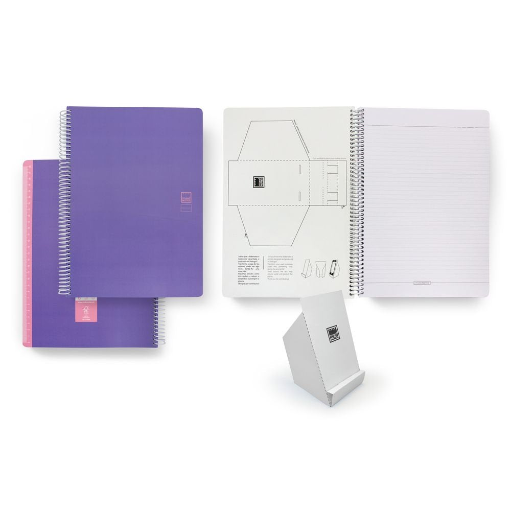 Cuaderno espiral plástico A4 rayado lila xoxo MAKENOTES