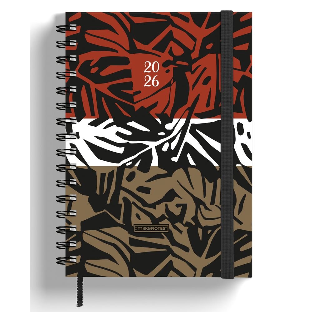 Agenda Semanal A5 Espiral Doble Negra 12 Meses Leafscape MAKENOTES