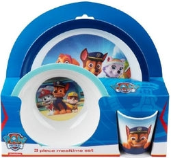 Vajilla infantil Paw Patrol azul marca Barbo-Toys en set de 3 piezas