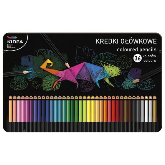 Caja metálica de 36 lápices triangulares de colores Kidea Imagen principal del producto