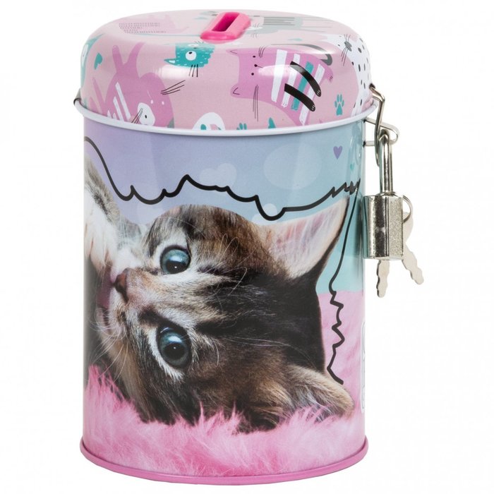 HUCHA LATA REDONDA CON CANDADO GATITOS | DERFORM | 1 UNIDAD | 5901130092451