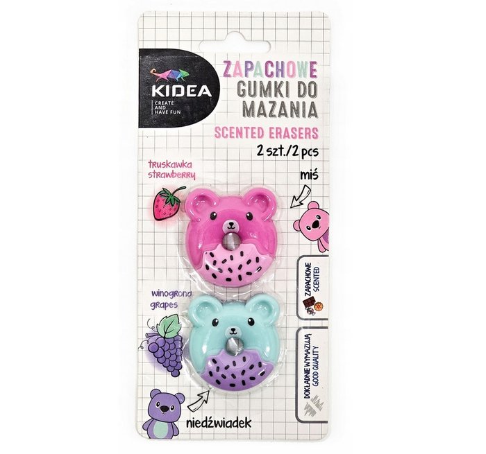 SET 2 GOMAS PERFUMADAS FRESA Y UVA | 12 UNIDADES | (KIDEA)