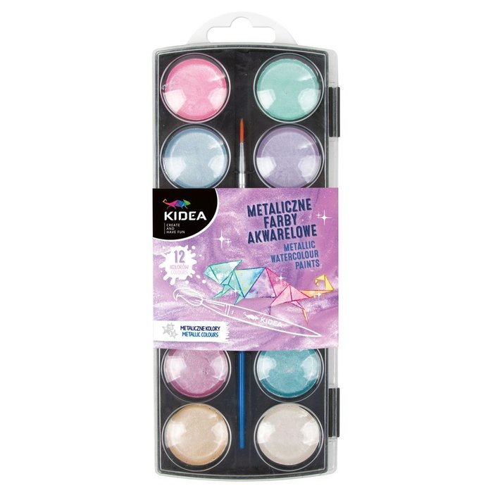 Set de acuarelas 12 colores metalizados con glitter Kidea Imagen principal del producto