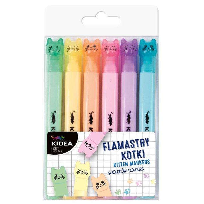 Blister 6 rotuladores pastel con forma de gatitos Kidea