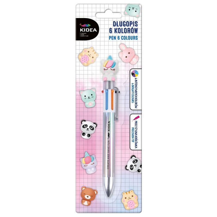 Bolígrafo 6 colores Kawaii Kidea, pack 12 unidades