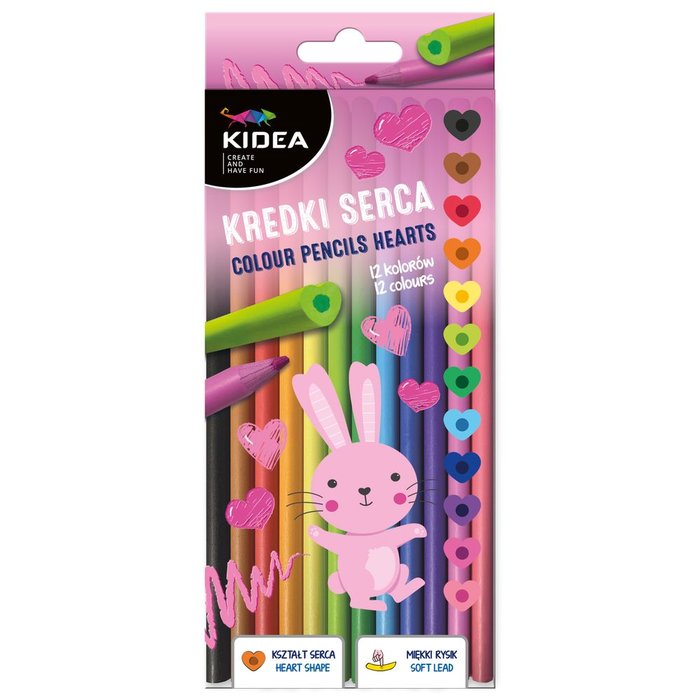 Lapices 12 Colores Intensos con Forma de Corazón Kidea